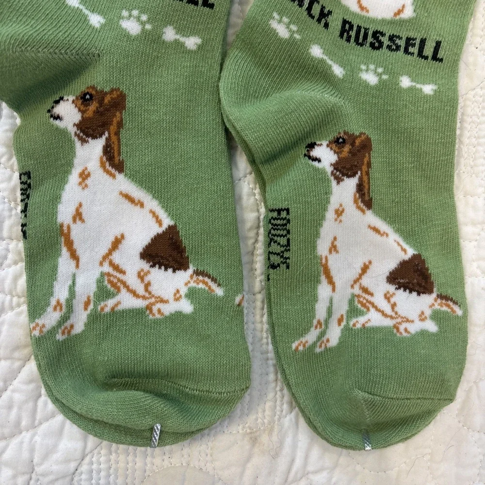 Foozy's Canine Collection Jack Russell Socks SZ 9-11 Green PolyBlend Lot of 2
